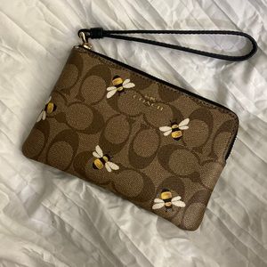 Coach Signature Print with Bees Wristlet